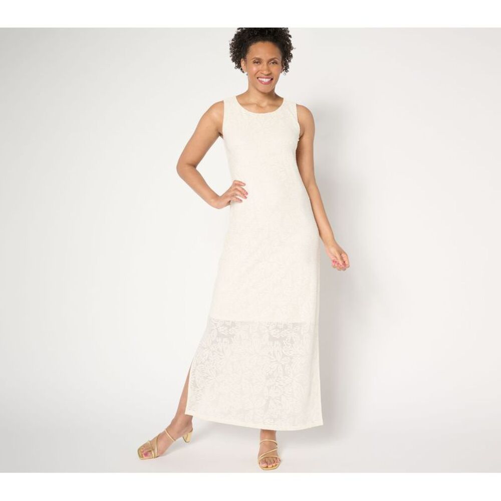 Women Control Women's Petite Dress 1XP Floral Illusion Jacquard White A691342